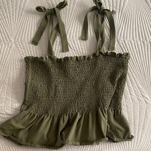 H&M Khaki Smocked Camisole with Ruffle Hem